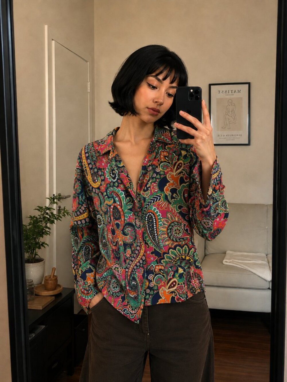 Vera Bradley 100% Cotton Multicolor Paisley Button-Down Shirt Size Small